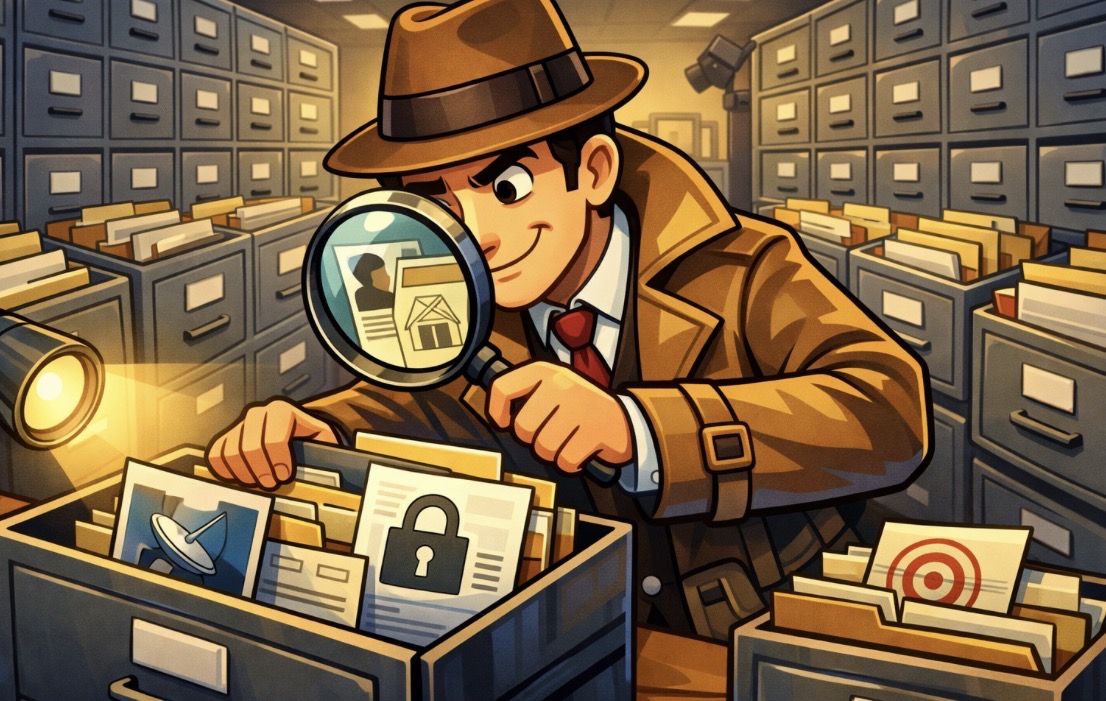 Detective looking through files.